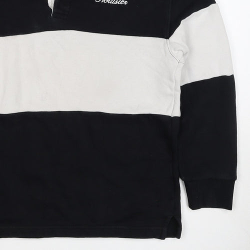 Hollister Men Black White XS Henley Colour Block Sweatshirt Logo