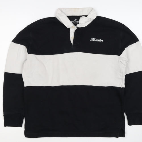Hollister Men Black White XS Henley Colour Block Sweatshirt Logo