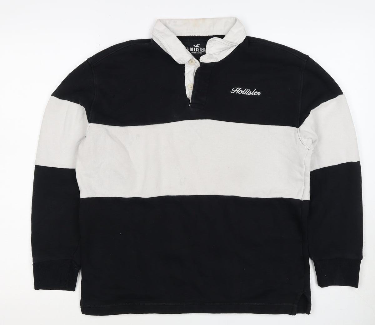 Hollister Men Black White XS Henley Colour Block Sweatshirt Logo