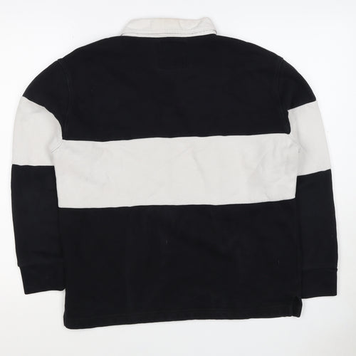 Hollister Men Black White XS Henley Colour Block Sweatshirt Logo