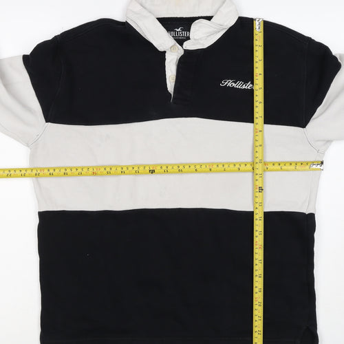 Hollister Men Black White XS Henley Colour Block Sweatshirt Logo