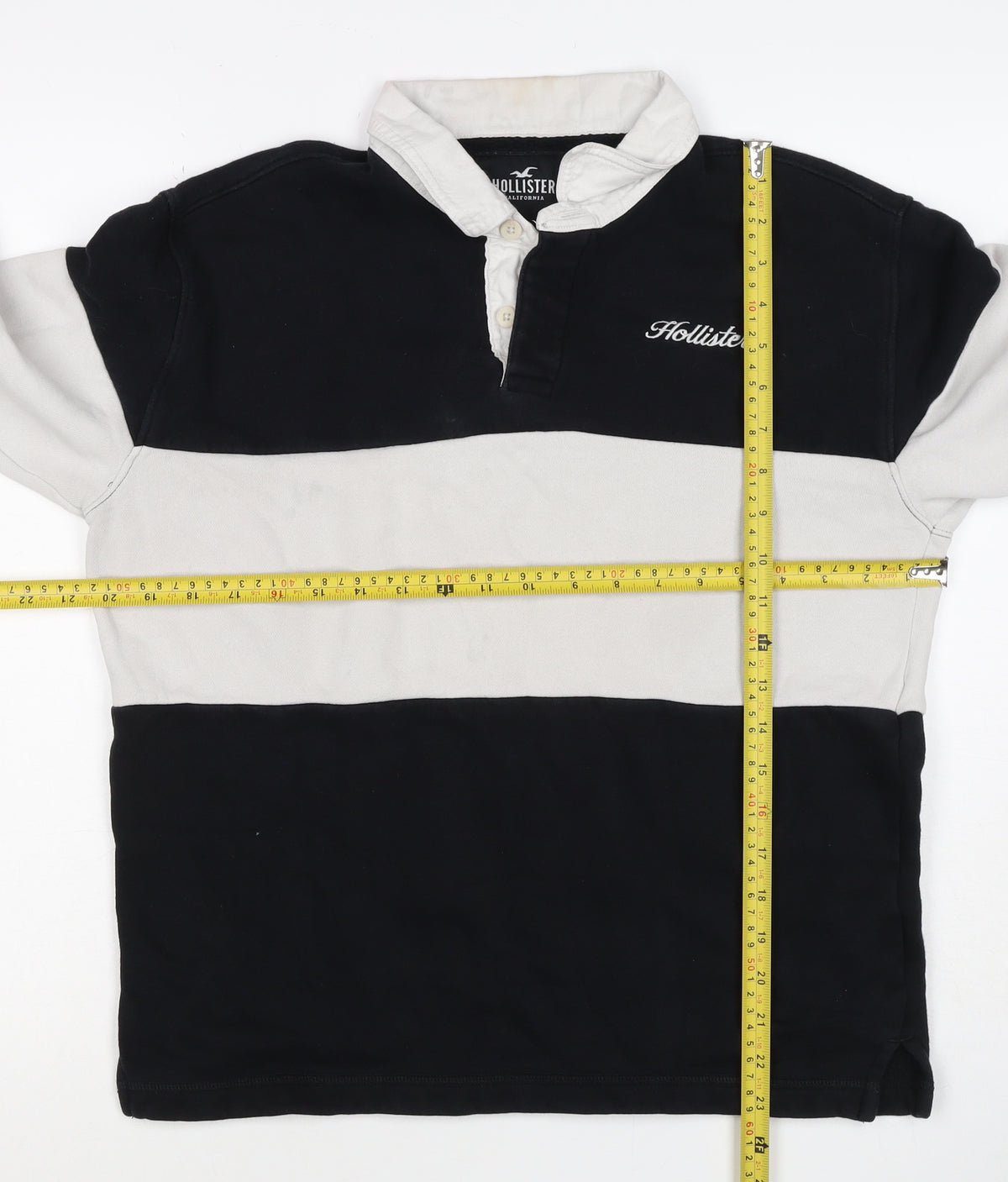 Hollister Men Black White XS Henley Colour Block Sweatshirt Logo