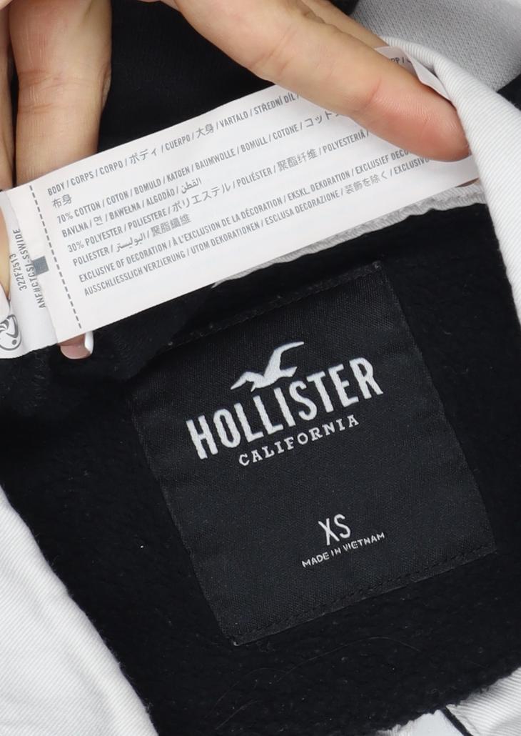 Hollister Men Black White XS Henley Colour Block Sweatshirt Logo