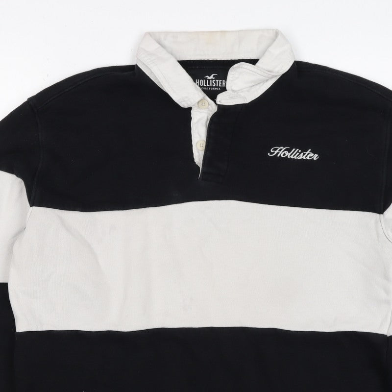 Hollister Men Black White XS Henley Colour Block Sweatshirt Logo