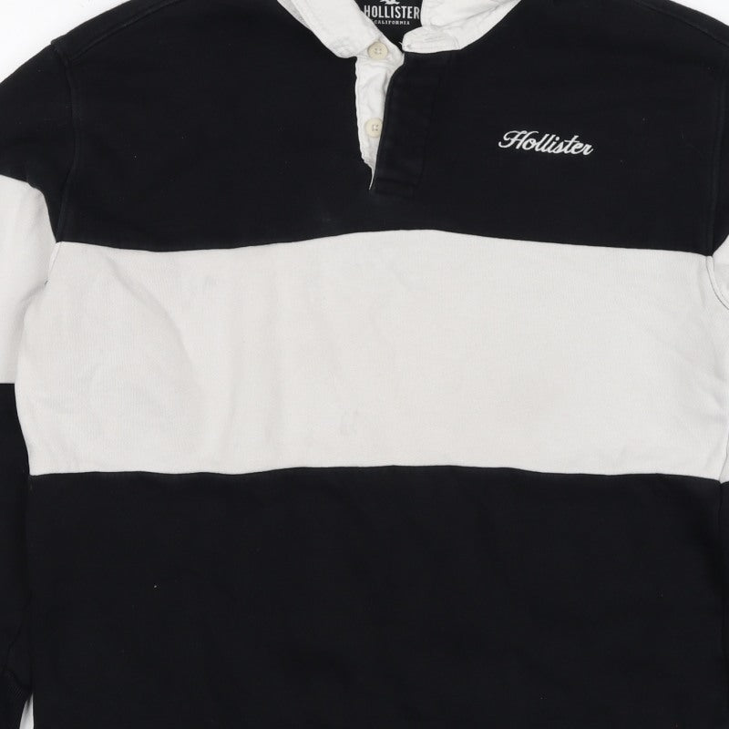 Hollister Men Black White XS Henley Colour Block Sweatshirt Logo