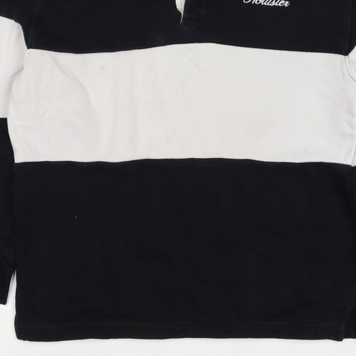 Hollister Men Black White XS Henley Colour Block Sweatshirt Logo