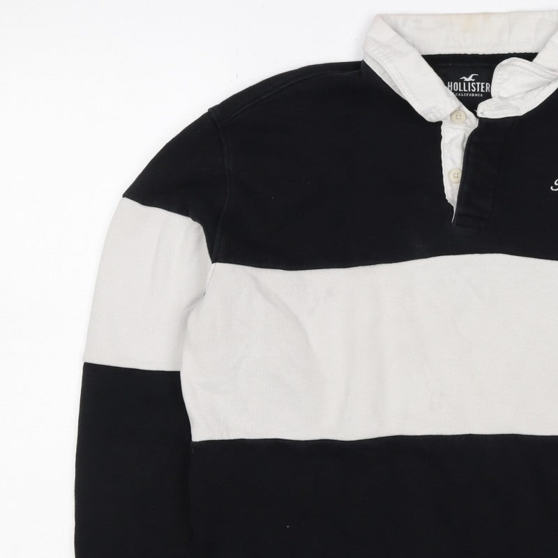 Hollister Men Black White XS Henley Colour Block Sweatshirt Logo