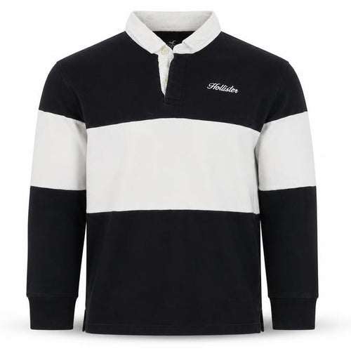 Hollister Men Black White XS Henley Colour Block Sweatshirt Logo