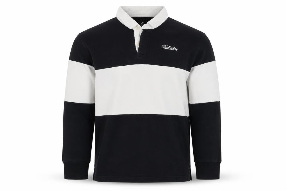 Hollister Men Black White XS Henley Colour Block Sweatshirt Logo