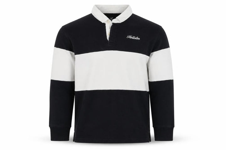 Hollister Men Black White XS Henley Colour Block Sweatshirt Logo