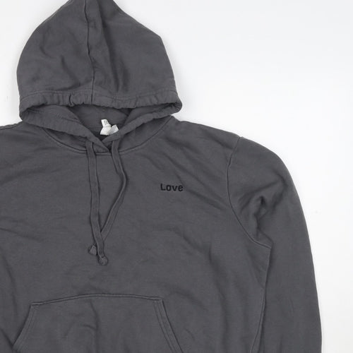H&M Women’s Grey M Pullover Hoodie Love Embroidered Cotton Blend