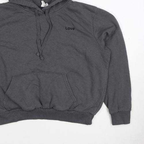 H&M Women’s Grey M Pullover Hoodie Love Embroidered Cotton Blend