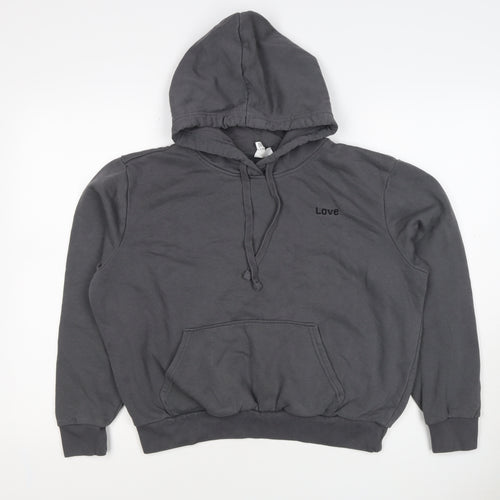 H&M Women’s Grey M Pullover Hoodie Love Embroidered Cotton Blend