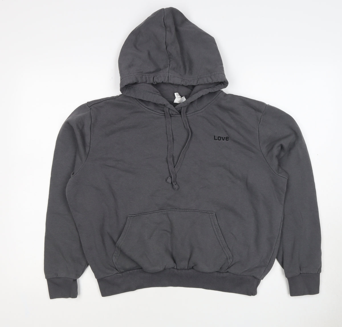 H&M Women’s Grey M Pullover Hoodie Love Embroidered Cotton Blend