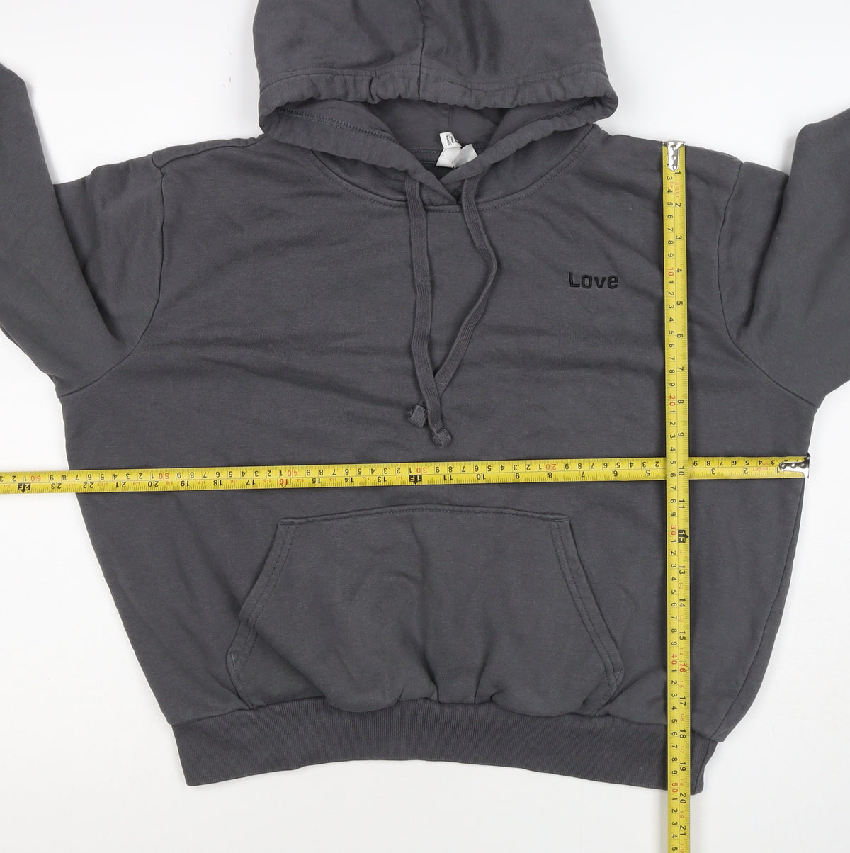 H&M Women’s Grey M Pullover Hoodie Love Embroidered Cotton Blend