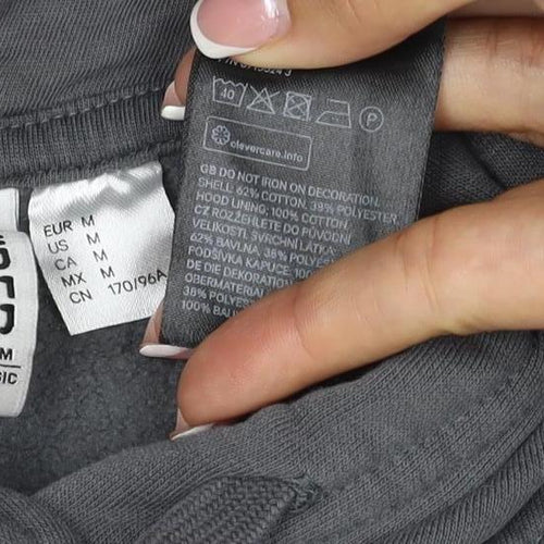 H&M Women’s Grey M Pullover Hoodie Love Embroidered Cotton Blend