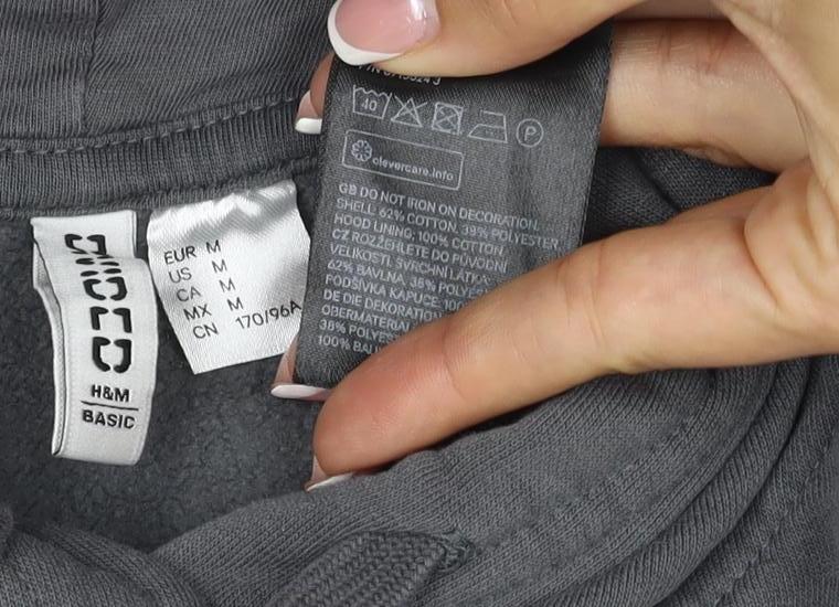 H&M Women’s Grey M Pullover Hoodie Love Embroidered Cotton Blend