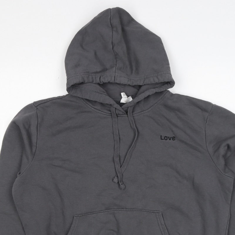 H&M Women’s Grey M Pullover Hoodie Love Embroidered Cotton Blend
