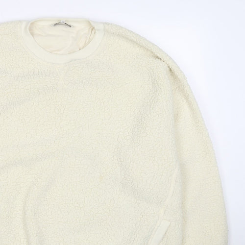 Next Women Ivory L Sherpa Fleece Crew Neck Pullover Sweatshirt Pockets