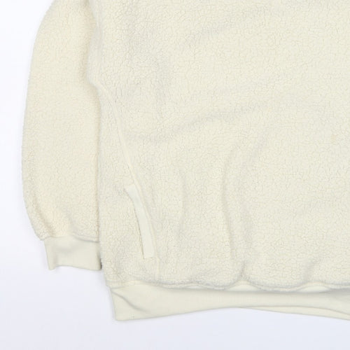 Next Women Ivory L Sherpa Fleece Crew Neck Pullover Sweatshirt Pockets