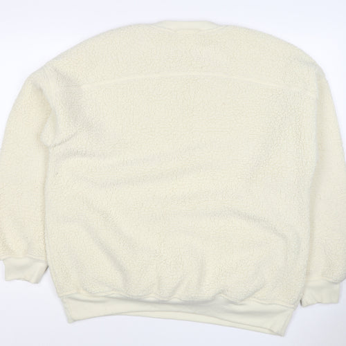 Next Women Ivory L Sherpa Fleece Crew Neck Pullover Sweatshirt Pockets