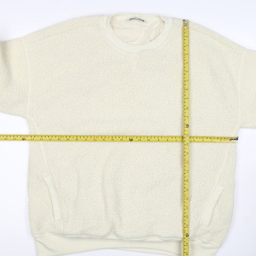 Next Women Ivory L Sherpa Fleece Crew Neck Pullover Sweatshirt Pockets