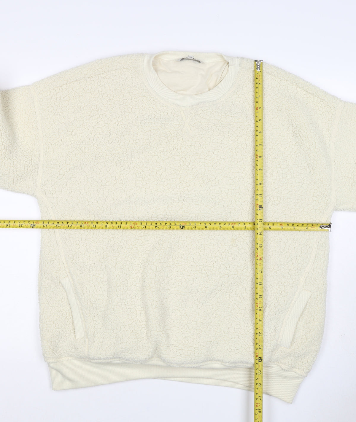 Next Women Ivory L Sherpa Fleece Crew Neck Pullover Sweatshirt Pockets