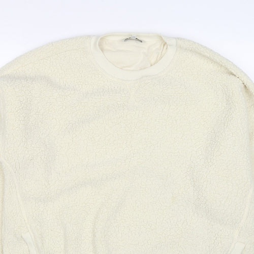 Next Women Ivory L Sherpa Fleece Crew Neck Pullover Sweatshirt Pockets
