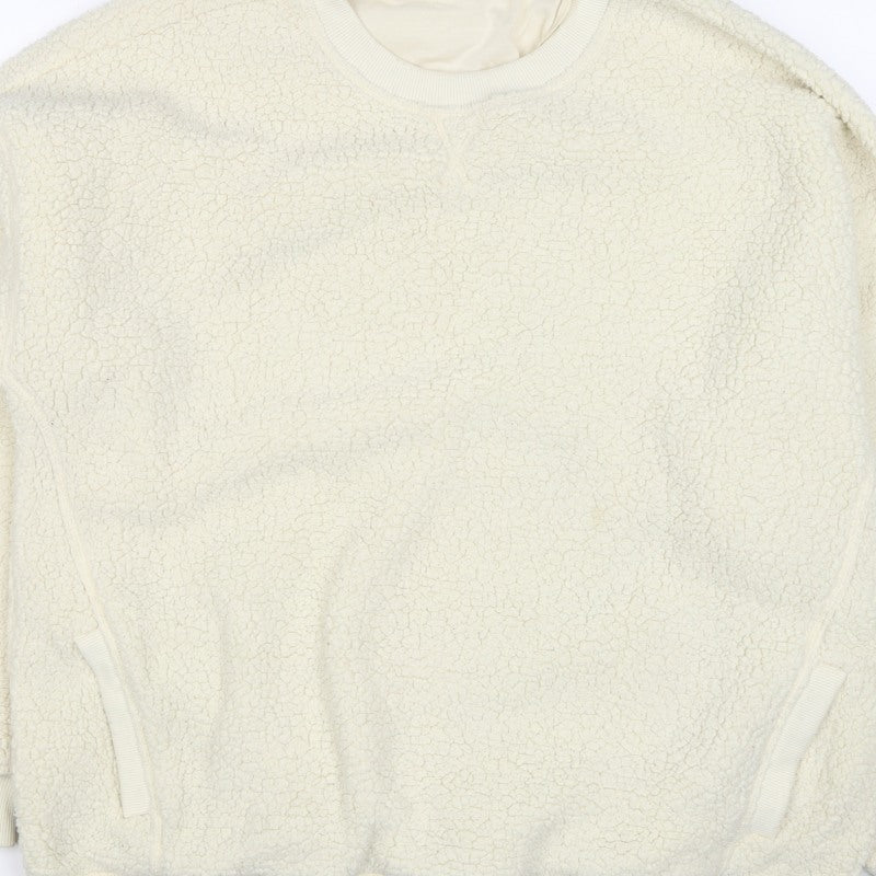 Next Women Ivory L Sherpa Fleece Crew Neck Pullover Sweatshirt Pockets
