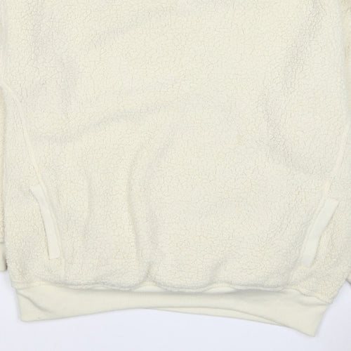 Next Women Ivory L Sherpa Fleece Crew Neck Pullover Sweatshirt Pockets