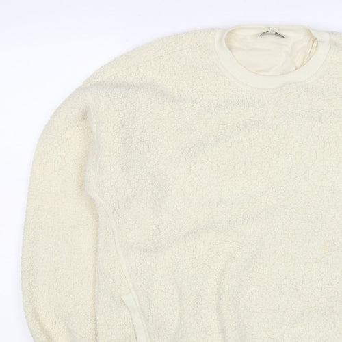 Next Women Ivory L Sherpa Fleece Crew Neck Pullover Sweatshirt Pockets