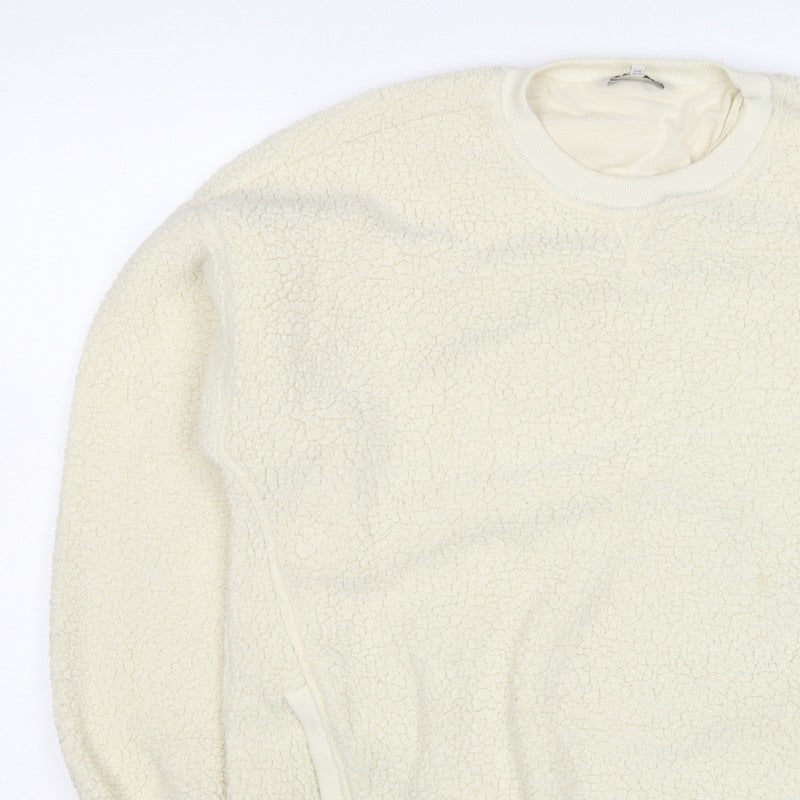 Next Women Ivory L Sherpa Fleece Crew Neck Pullover Sweatshirt Pockets