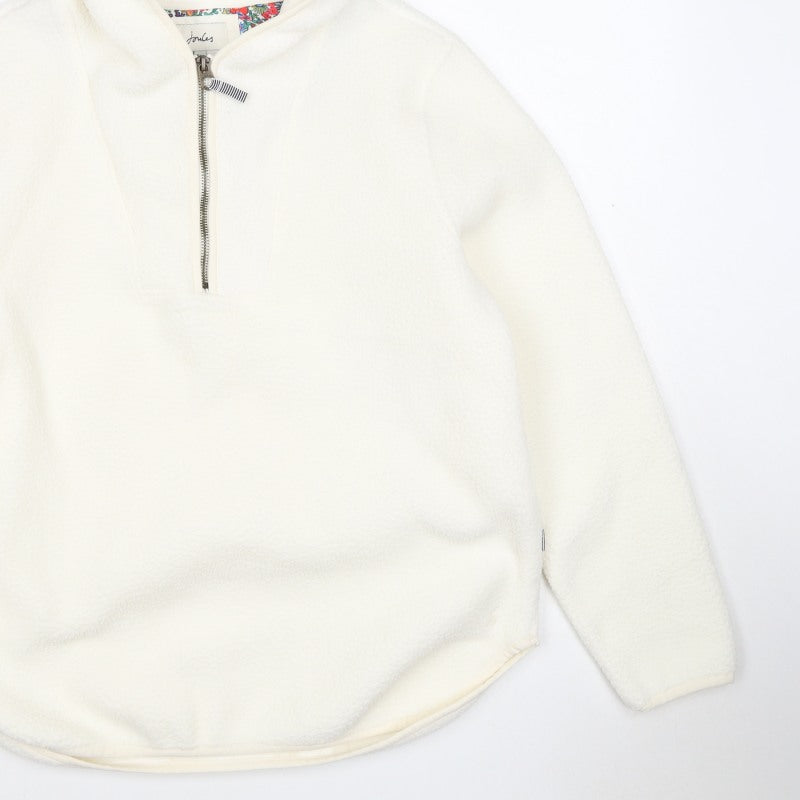 Joules Women Ivory UK 10 Hooded 1/4 Zip Fleece Pullover Sweatshirt