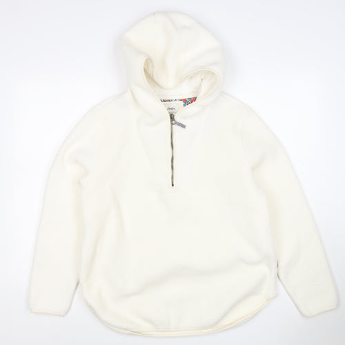 Joules Women Ivory UK 10 Hooded 1/4 Zip Fleece Pullover Sweatshirt