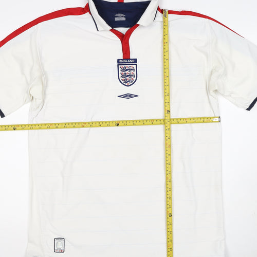 Umbro Men’s White XL England Football Short Sleeve Polo Shirt