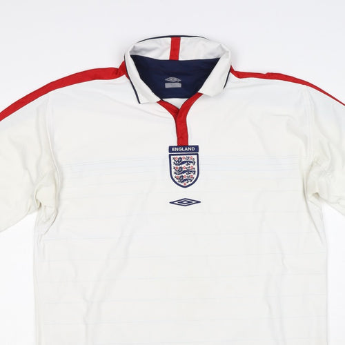 Umbro Men’s White XL England Football Short Sleeve Polo Shirt