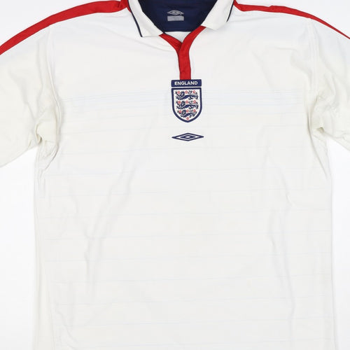 Umbro Men’s White XL England Football Short Sleeve Polo Shirt