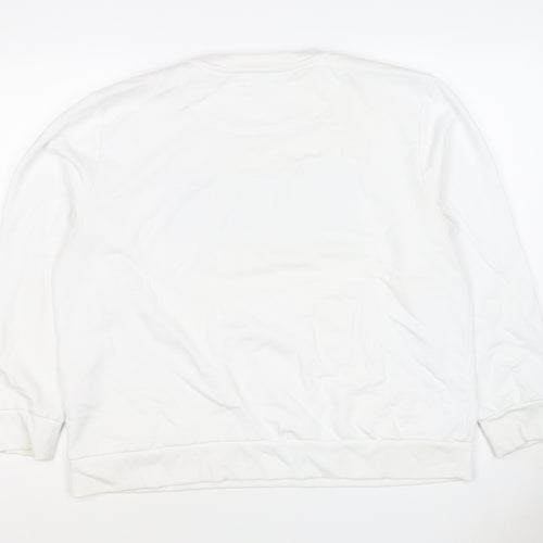 DKNY Women White XL Pullover Sweatshirt Sequin Logo Crew Neck