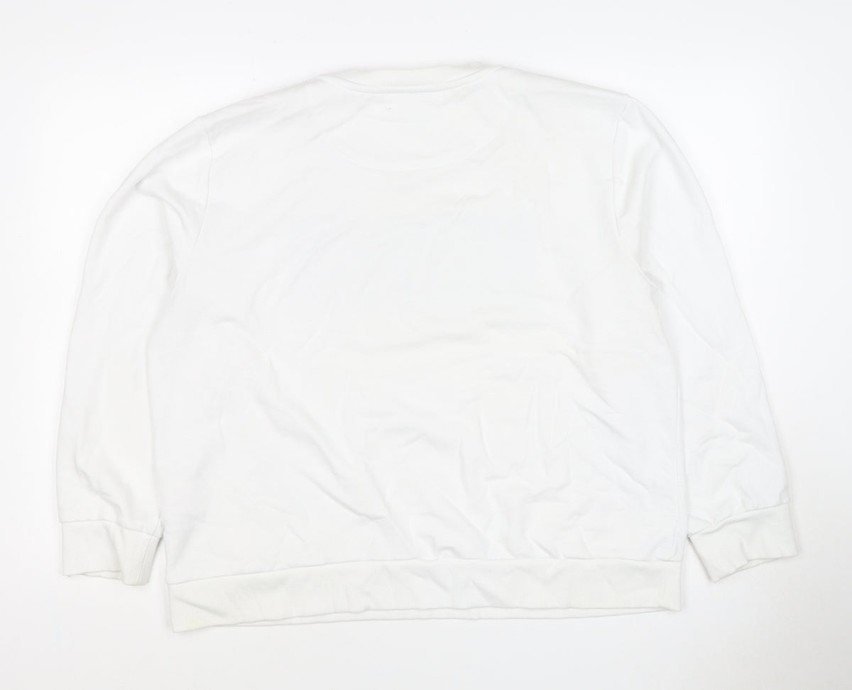 DKNY Women White XL Pullover Sweatshirt Sequin Logo Crew Neck