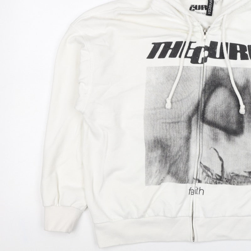 H&M Divided Men’s White L The Cure Faith Graphic Full Zip Hoodie