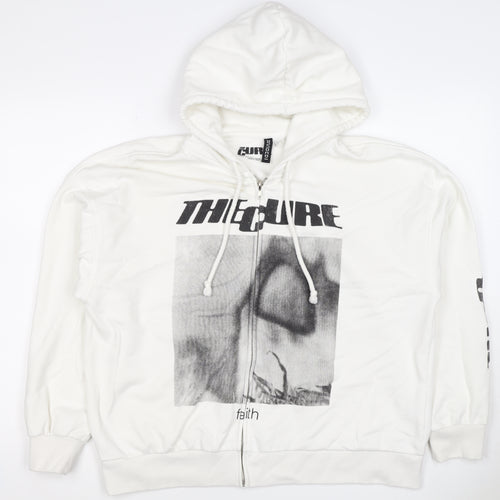 H&M Divided Men’s White L The Cure Faith Graphic Full Zip Hoodie