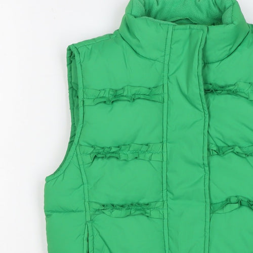 Gap Kids Girls Green L Puffer Gilet Ruffle Fleece-Lined Waistcoat