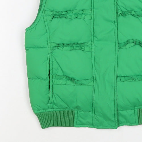 Gap Kids Girls Green L Puffer Gilet Ruffle Fleece-Lined Waistcoat