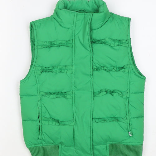 Gap Kids Girls Green L Puffer Gilet Ruffle Fleece-Lined Waistcoat