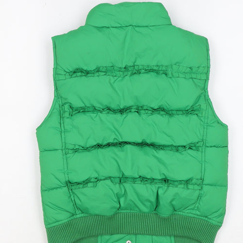 Gap Kids Girls Green L Puffer Gilet Ruffle Fleece-Lined Waistcoat