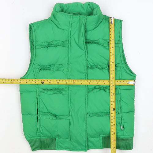Gap Kids Girls Green L Puffer Gilet Ruffle Fleece-Lined Waistcoat