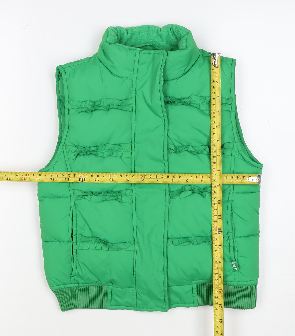 Gap Kids Girls Green L Puffer Gilet Ruffle Fleece-Lined Waistcoat