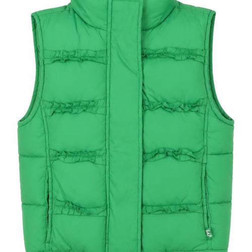 Gap Kids Girls Green L Puffer Gilet Ruffle Fleece-Lined Waistcoat