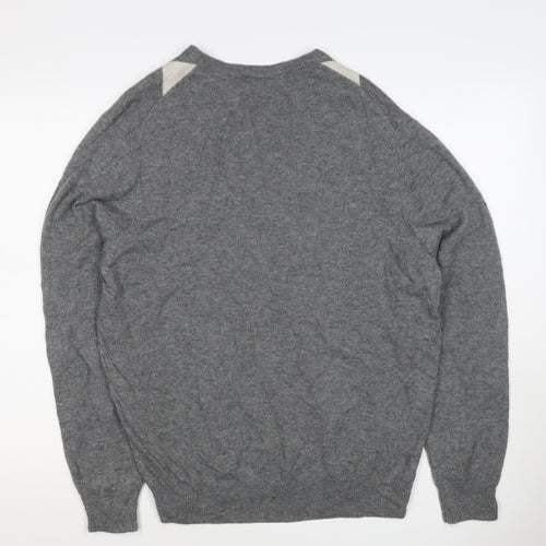 Jos A Bank Men Grey M Lambswool Argyle V-Neck Pullover Jumper