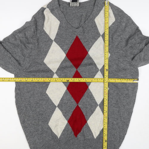 Jos A Bank Men Grey M Lambswool Argyle V-Neck Pullover Jumper